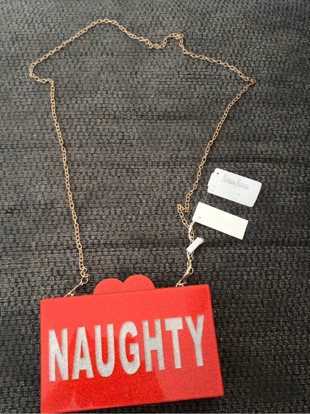 Bari Lynn Naughty Nice Red Glitter Box Clutch Crossbody NWT